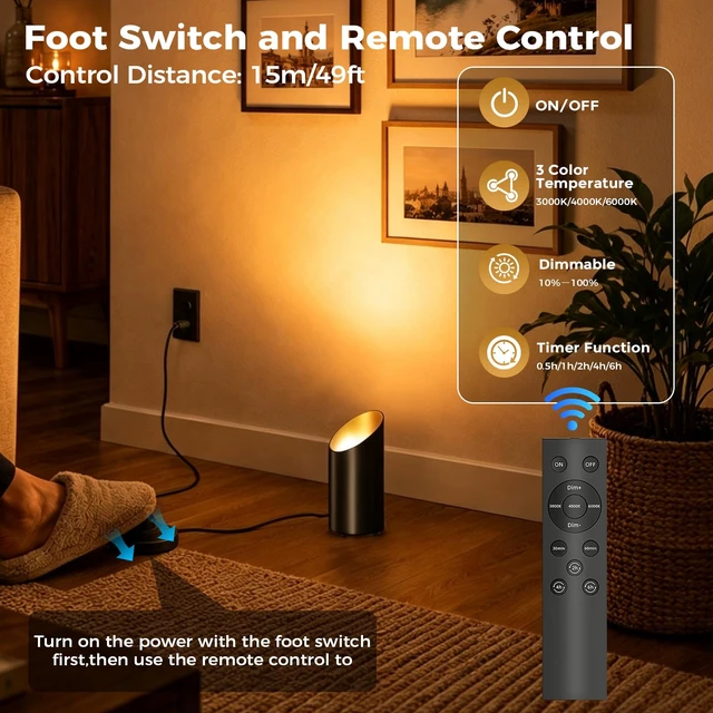 Alt view image 4 of 7 - Dimmable Uplights Indoor,3CCT Floor Can Lights with Remote & Timer | SpotLights Up lights Indoor, Foot Switch & 5.9FT Cord, Accent Lighting for Plants,Oasis Lighting,Corners,Living Room