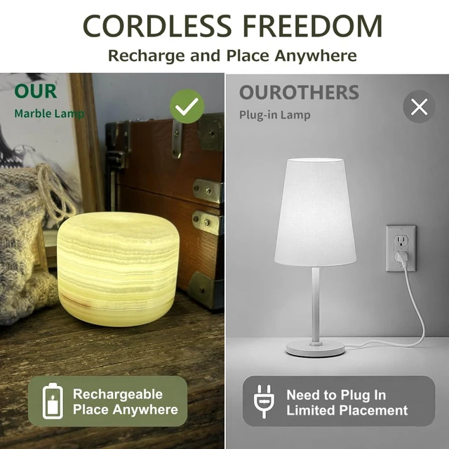 Alt view image 4 of 7 - Marble Lamp Table Lamp Unique Lamp Type-C 3 Way Bedside Lamp Ambient Lighting for Bedroom Night Stands Night Light Decorative LED Warm Ambient Portable Lamp for Rechargeable (Eastern Jade Glow)