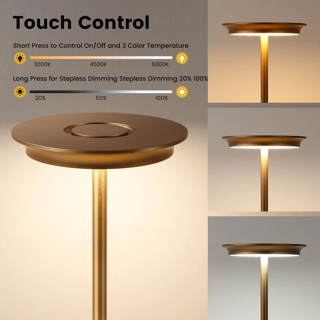 Alt view image 2 of 7 - LED Rechargeable Cordless Table Lamp Battery Operated Light 2P Bronze | Brightness Touch Portable Outdoor Waterproof Long-Lasting Light 3 level dimmable ambient light for Restaurant/Dining/Home
