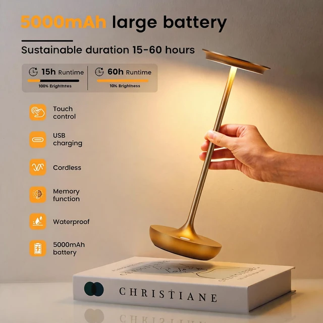 Alt view image 3 of 7 - LED Rechargeable Cordless Table Lamp Battery Operated Light 2P Bronze | Brightness Touch Portable Outdoor Waterproof Long-Lasting Light 3 level dimmable ambient light for Restaurant/Dining/Home