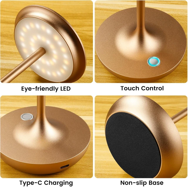 Alt view image 7 of 7 - LED Rechargeable Cordless Table Lamp Battery Operated Light 2P Bronze | Brightness Touch Portable Outdoor Waterproof Long-Lasting Light 3 level dimmable ambient light for Restaurant/Dining/Home