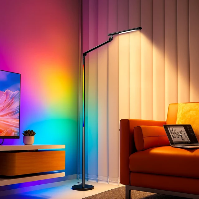 Main image of RGB Floor Lamp Music Sync, Adjustable Tattoo Light with Remote, Black | Task & RGB Ambient Light, Adjustable CCT & Brightness, Flexible Height & Angle Adjustable, Night Light, Timer Auto Off