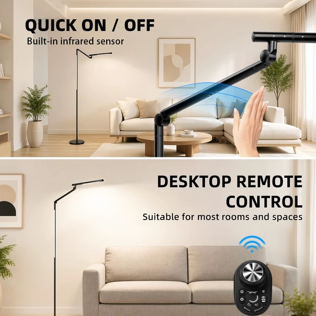 Alt view image 5 of 6 - RGB Floor Lamp Music Sync, Adjustable Tattoo Light with Remote, Black | Task & RGB Ambient Light, Adjustable CCT & Brightness, Flexible Height & Angle Adjustable, Night Light, Timer Auto Off
