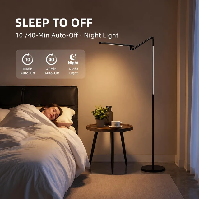 Alt view image 6 of 6 - RGB Floor Lamp Music Sync, Adjustable Tattoo Light with Remote, Black | Task & RGB Ambient Light, Adjustable CCT & Brightness, Flexible Height & Angle Adjustable, Night Light, Timer Auto Off