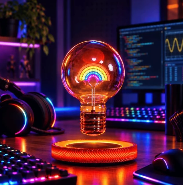 Main image of Levitating Lamp Bulb Magnetic Ambient Lighting Floating Rainbow Light Bulb Night Light Automatic Rotating Creative Tech Gift for Game Room, Desk Decor, Home Office