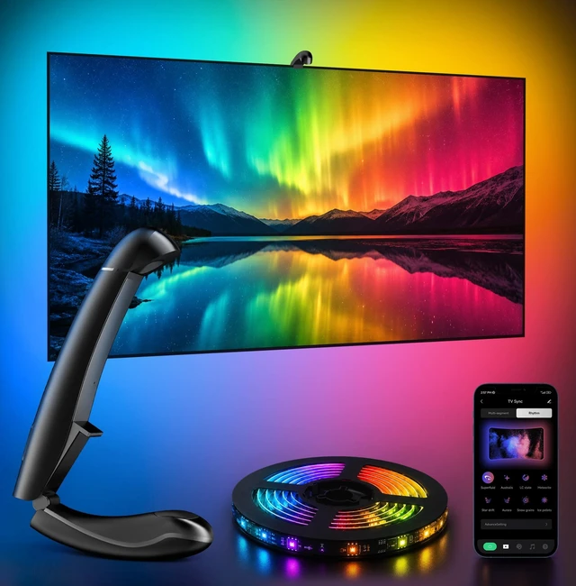 Main image of TV LED Backlight with Sensor, LED Sync Lights for TV 55-65 Inch | Smart Camera Sync to Screen, Ambient RGB Strip Lights for Gaming & Home Theater, App Control (14.7ft)