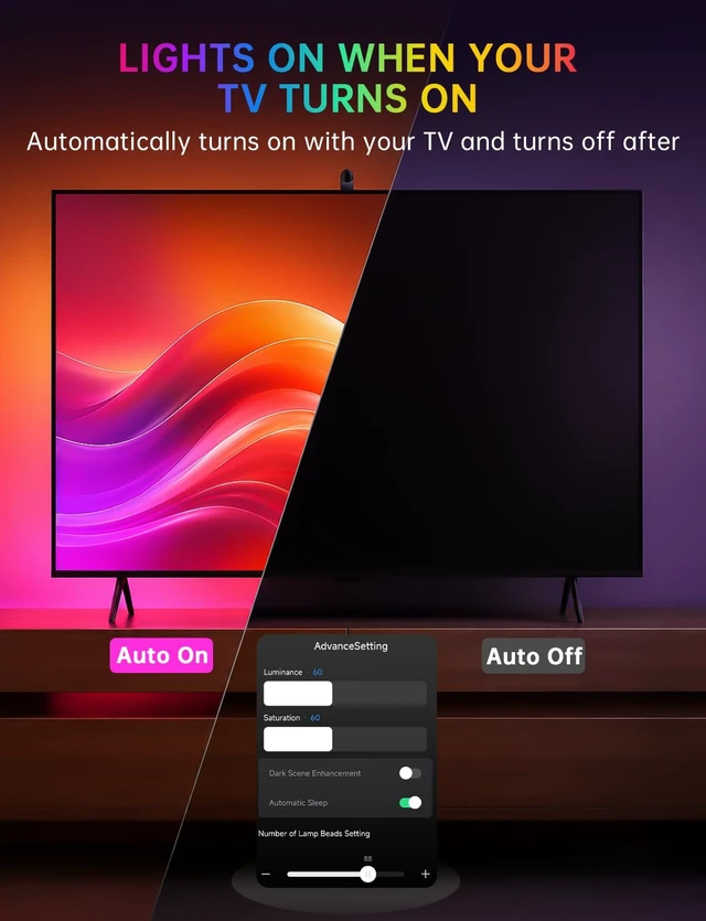 Alt view image 6 of 7 - TV LED Backlight with Sensor, LED Sync Lights for TV 55-65 Inch | Smart Camera Sync to Screen, Ambient RGB Strip Lights for Gaming & Home Theater, App Control (14.7ft)