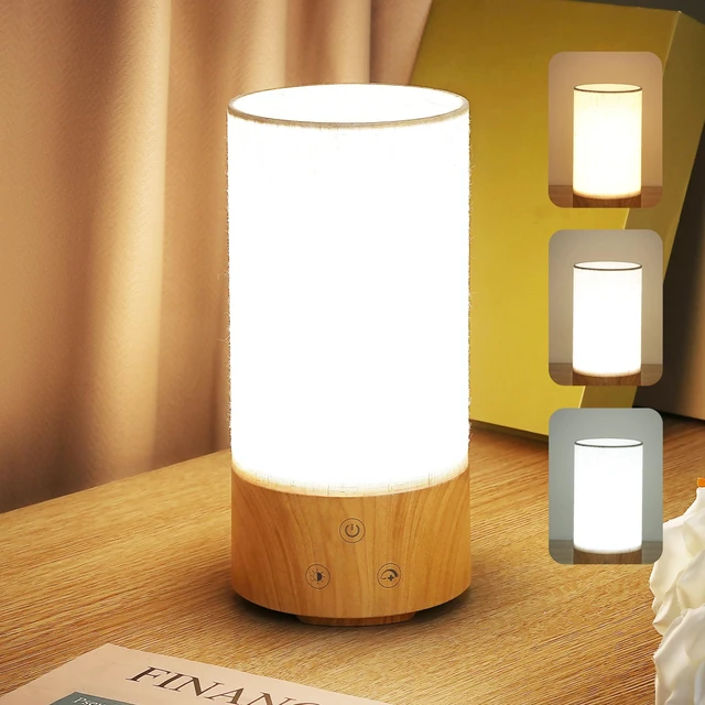 Main image of Light Therapy Lamp, Happy Lamp 10,000 LUX UV Free with 3 Color Temperature & 5 Brightness Level, Full Spectrum Light Wood Base Round Flaxen Fabric Shade for Home, Office, White Linen