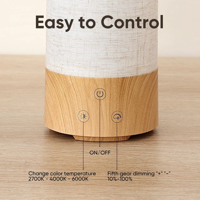 Alt view image 7 of 7 - Light Therapy Lamp, Happy Lamp 10,000 LUX UV Free with 3 Color Temperature & 5 Brightness Level, Full Spectrum Light Wood Base Round Flaxen Fabric Shade for Home, Office, White Linen