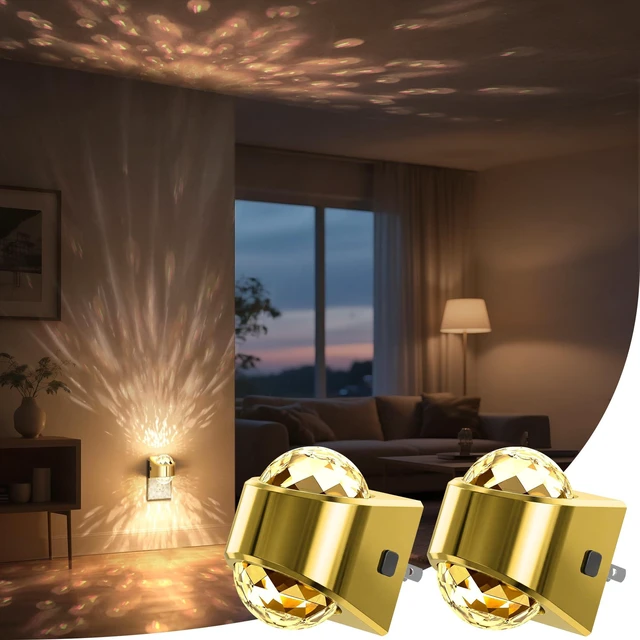 Main image of Night Light, Gold Night Lights Plug into Wall 2Pack LED Projector | Soft White Night Light for Bedroom, Dimmable Brightness Dusk to Dawn Nightlight for Bathroom, Gaming Room, Home Decor