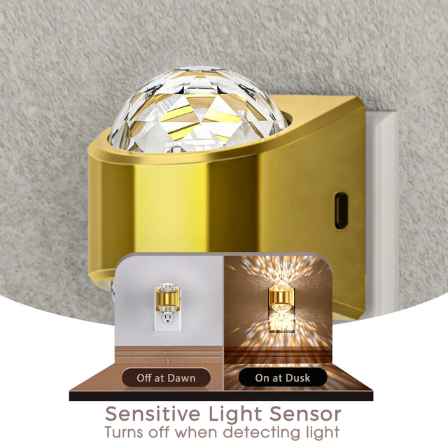 Alt view image 2 of 7 - Night Light, Gold Night Lights Plug into Wall 2Pack LED Projector | Soft White Night Light for Bedroom, Dimmable Brightness Dusk to Dawn Nightlight for Bathroom, Gaming Room, Home Decor