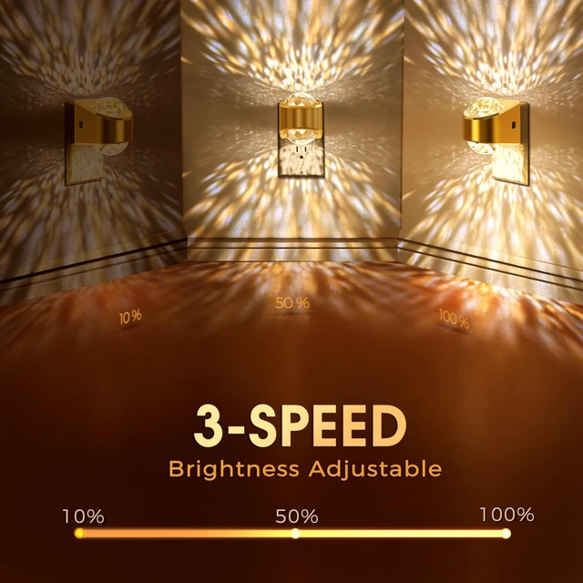 Alt view image 3 of 7 - Night Light, Gold Night Lights Plug into Wall 2Pack LED Projector | Soft White Night Light for Bedroom, Dimmable Brightness Dusk to Dawn Nightlight for Bathroom, Gaming Room, Home Decor