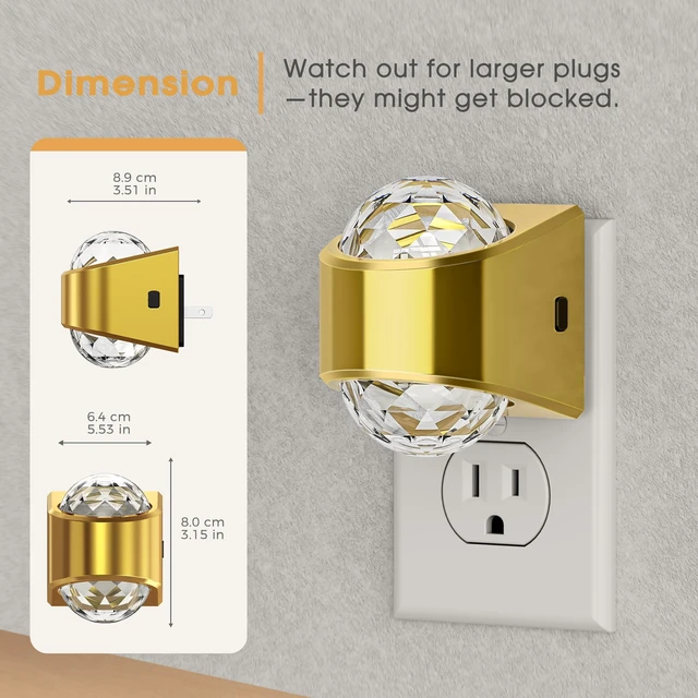 Alt view image 6 of 7 - Night Light, Gold Night Lights Plug into Wall 2Pack LED Projector | Soft White Night Light for Bedroom, Dimmable Brightness Dusk to Dawn Nightlight for Bathroom, Gaming Room, Home Decor