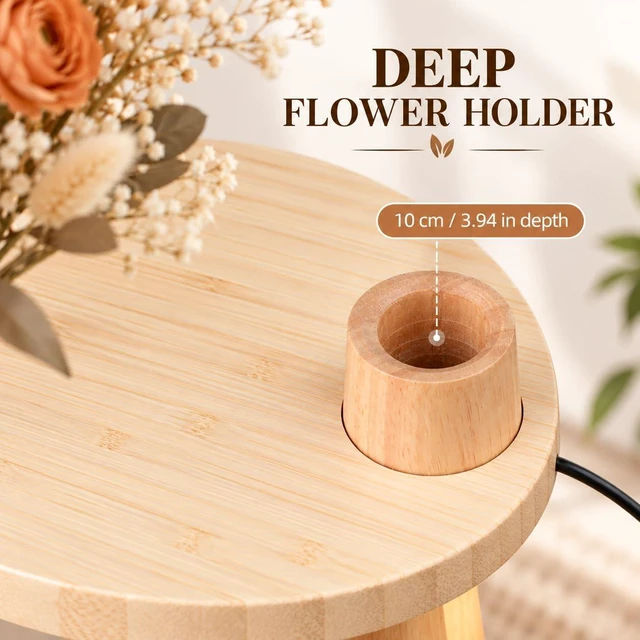 Alt view image 4 of 7 - Wooden Table Lamp with Vase | 2-in-1 Ambient Desk Lamp & Flower Vase, Modern Home Decor Lighting for Bedroom & Living Room