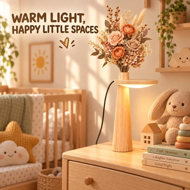 Alt view image 5 of 7 - Wooden Table Lamp with Vase | 2-in-1 Ambient Desk Lamp & Flower Vase, Modern Home Decor Lighting for Bedroom & Living Room