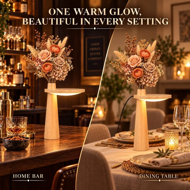 Alt view image 7 of 7 - Wooden Table Lamp with Vase | 2-in-1 Ambient Desk Lamp & Flower Vase, Modern Home Decor Lighting for Bedroom & Living Room