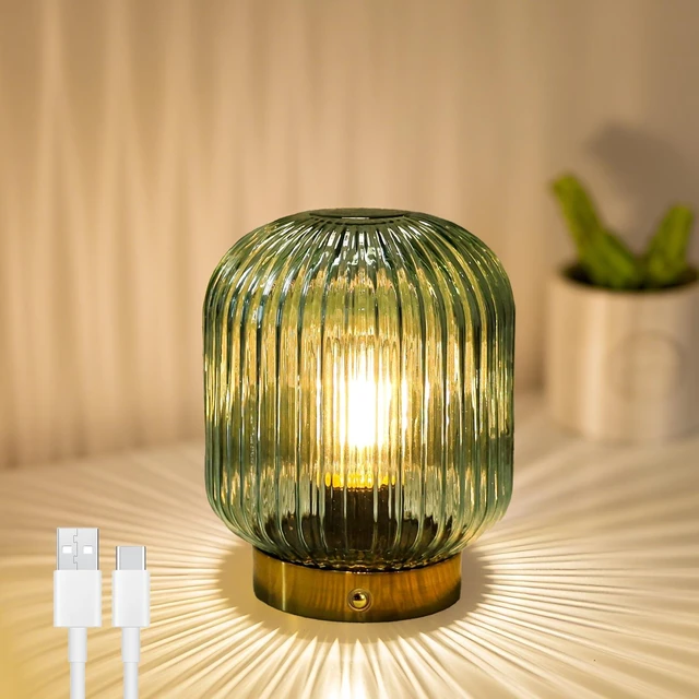 Main image of Rechargeable Table Lamp,Cordless Lamp with Memory Function,Green | Small Glass LED Lamp with Dimmable Brightness, Decorative Touch Lamps for Bedroom Living Room