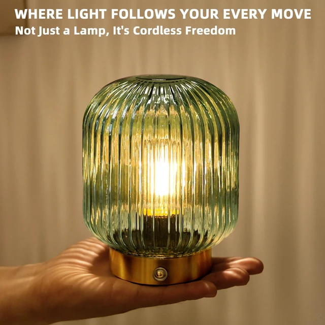 Alt view image 3 of 7 - Rechargeable Table Lamp,Cordless Lamp with Memory Function,Green | Small Glass LED Lamp with Dimmable Brightness, Decorative Touch Lamps for Bedroom Living Room
