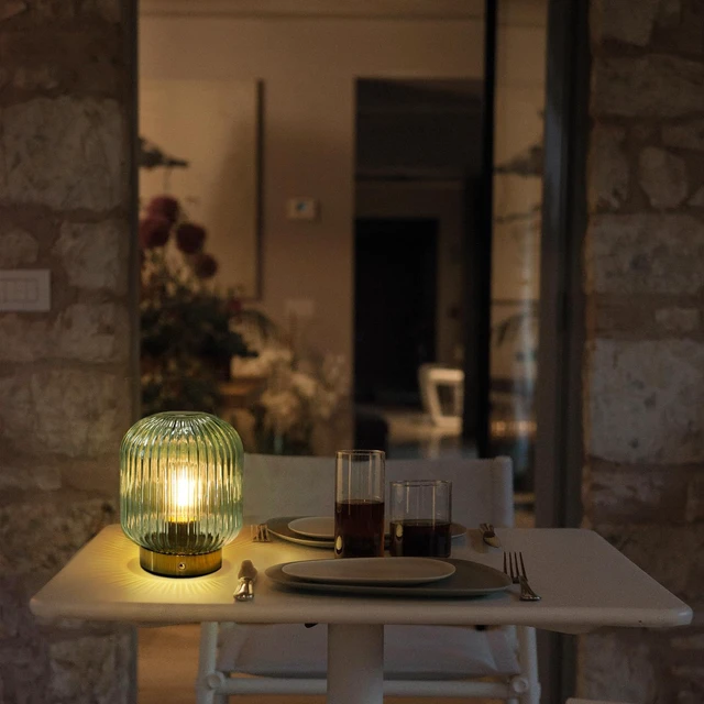 Alt view image 6 of 7 - Rechargeable Table Lamp,Cordless Lamp with Memory Function,Green | Small Glass LED Lamp with Dimmable Brightness, Decorative Touch Lamps for Bedroom Living Room