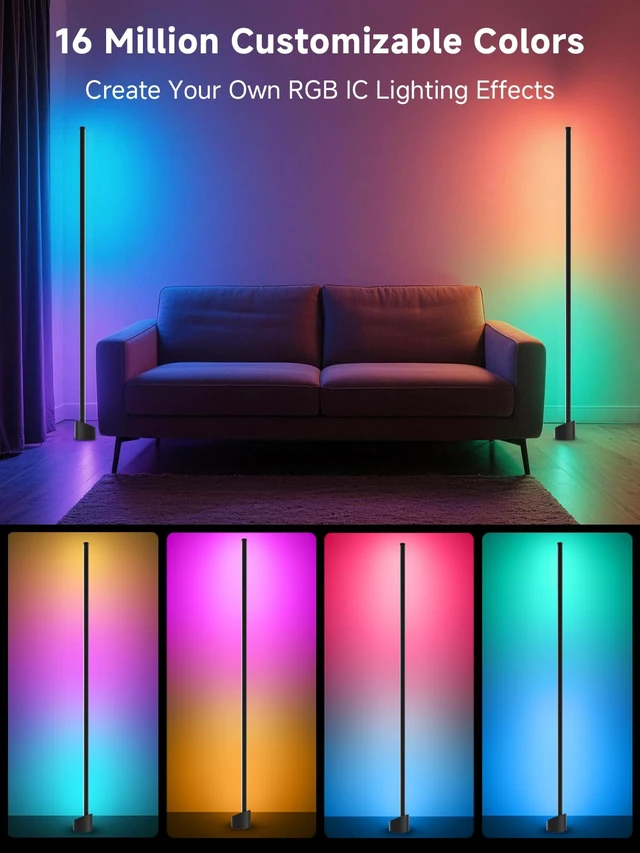 Alt view image 2 of 7 - LED Corner Floor Lamp, Smart RGB Ambient Corner Light for Living Room | 16 Million Colors, App & Remote Control, Music Sync, Timer Setting, Mood Lighting, Standing LED Lamp for Bedroom, Gaming Room