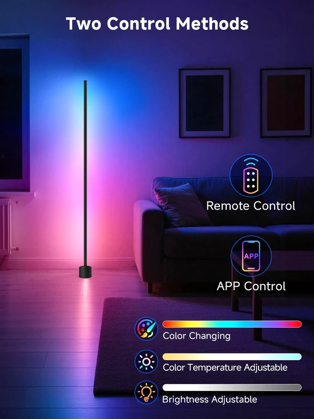 Alt view image 3 of 7 - LED Corner Floor Lamp, Smart RGB Ambient Corner Light for Living Room | 16 Million Colors, App & Remote Control, Music Sync, Timer Setting, Mood Lighting, Standing LED Lamp for Bedroom, Gaming Room