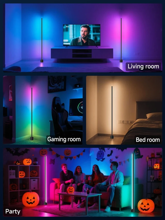 Alt view image 7 of 7 - LED Corner Floor Lamp, Smart RGB Ambient Corner Light for Living Room | 16 Million Colors, App & Remote Control, Music Sync, Timer Setting, Mood Lighting, Standing LED Lamp for Bedroom, Gaming Room