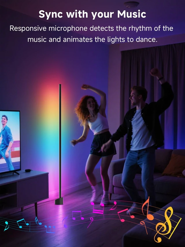 Alt view image 5 of 7 - LED Corner Floor Lamp, Smart RGB Ambient Corner Light for Living Room | 16 Million Colors, App & Remote Control, Music Sync, Timer Setting, Mood Lighting, Standing LED Lamp for Bedroom, Gaming Room