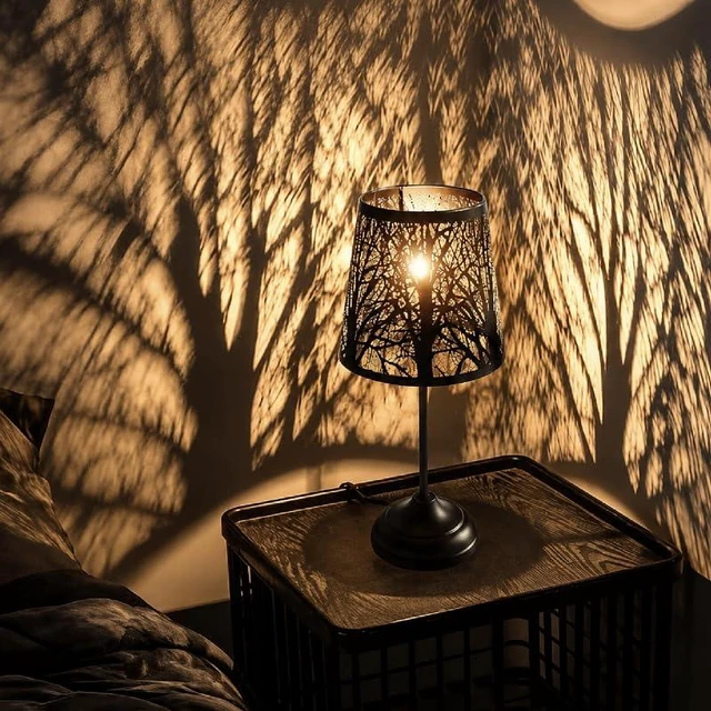 Main image of Touch Table Lamp, Tree Shadow Projection, 3-Level Shadow Lamp | Vintage Bedside Night Light, Black Metal Lamp Small Lamp for Small Spaces, Decorative Accent Lamp Bedroom Decor Mood Lighting