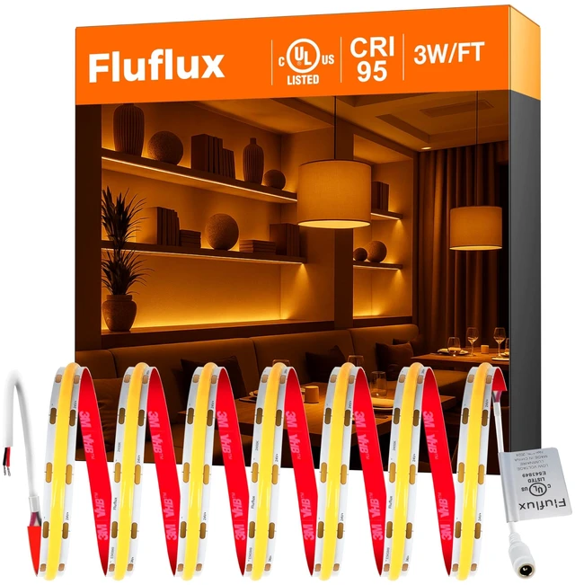 Main image of Candlelight COB LED Strip Lights 2400K, 3W/FT, 16.4FT 24V LED Tape Light with 3M VHB Backing, CRI 95, UL Listed, Cuttable, Dimmable, Bendable for Bars, Restaurants, Relaxing (NO Power Supply)