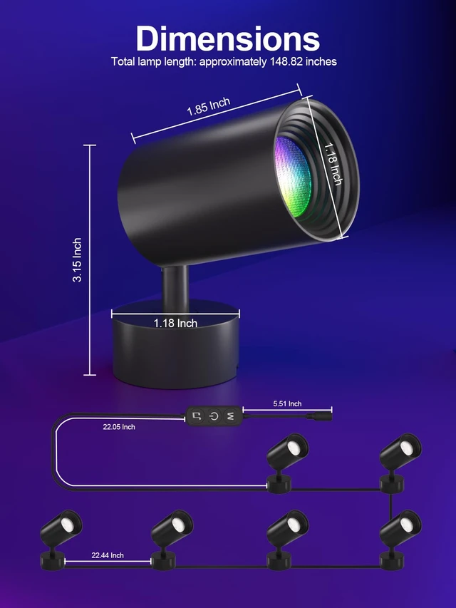 Alt view image 6 of 7 - RGB Spotlight Indoor, Color Changing LED Uplighting Accent Spot Light | Smart App & Remote Control, Scene Modes, Sync to Music, Timer and Dimmable, Accent Lighting for Home Party Plant Decor