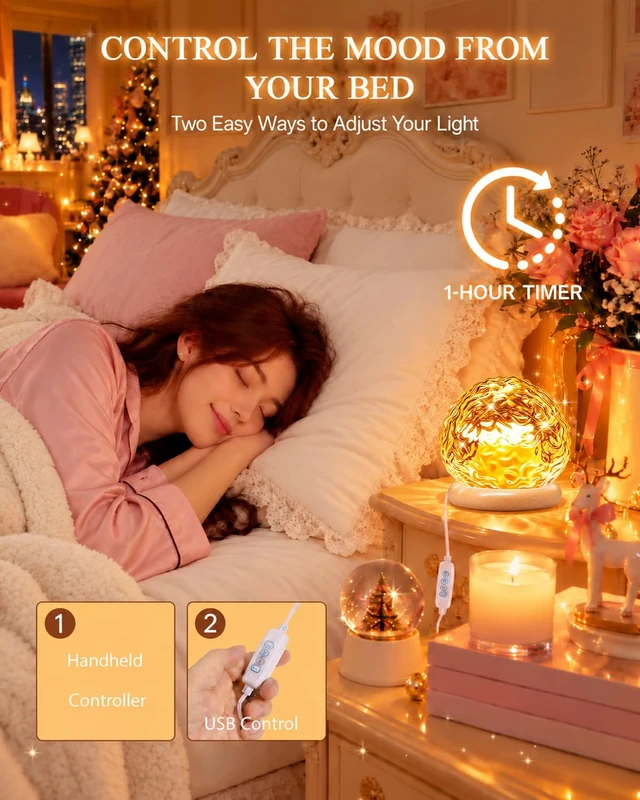 Alt view image 4 of 7 - Ocean Projector for Bedroom,16 Colors Led Ambient Lighting for Girls Gift | Sunset/Ocean/Northern Wave Lamp,6 Brightness, 1 Hr Timer, Made of Glass & Wood, for Bedroom,Bathroom,Dorm,Room & Night Light