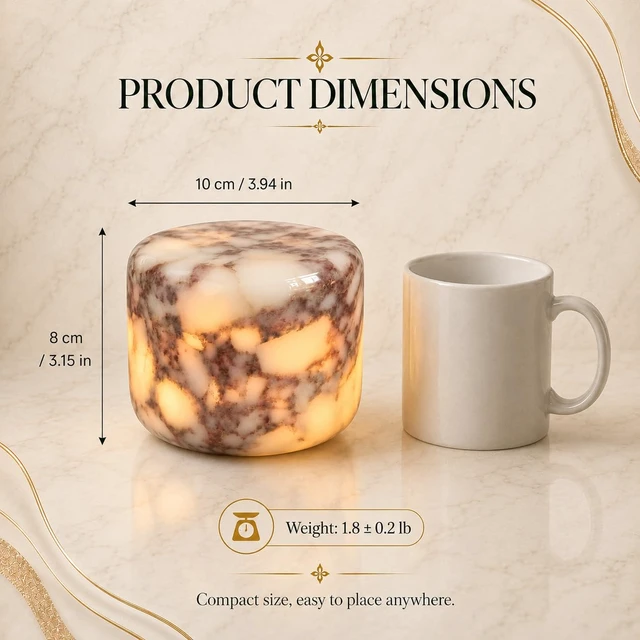 Alt view image 4 of 7 - 100% Marble Touch Pat Lamp, Unique Natural Stone Small Night Table Lamp, Type-C Rechargeable 3-Way Dimmable Bedside Lamp, Warm Ambient Lighting for Bedroom (Calacatta Purple)