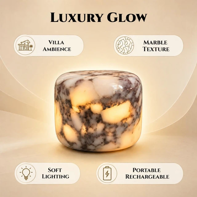 Alt view image 5 of 7 - 100% Marble Touch Pat Lamp, Unique Natural Stone Small Night Table Lamp, Type-C Rechargeable 3-Way Dimmable Bedside Lamp, Warm Ambient Lighting for Bedroom (Calacatta Purple)