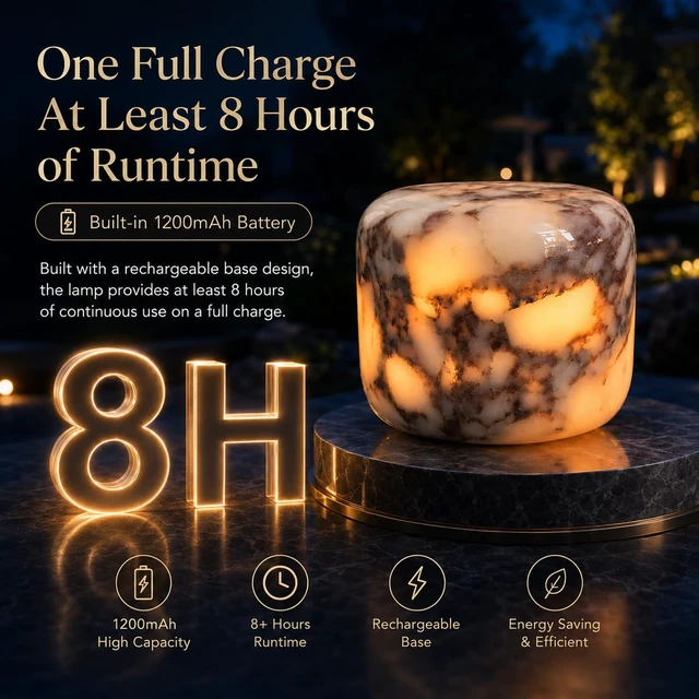 Alt view image 3 of 7 - 100% Marble Touch Pat Lamp, Unique Natural Stone Small Night Table Lamp, Type-C Rechargeable 3-Way Dimmable Bedside Lamp, Warm Ambient Lighting for Bedroom (Calacatta Purple)