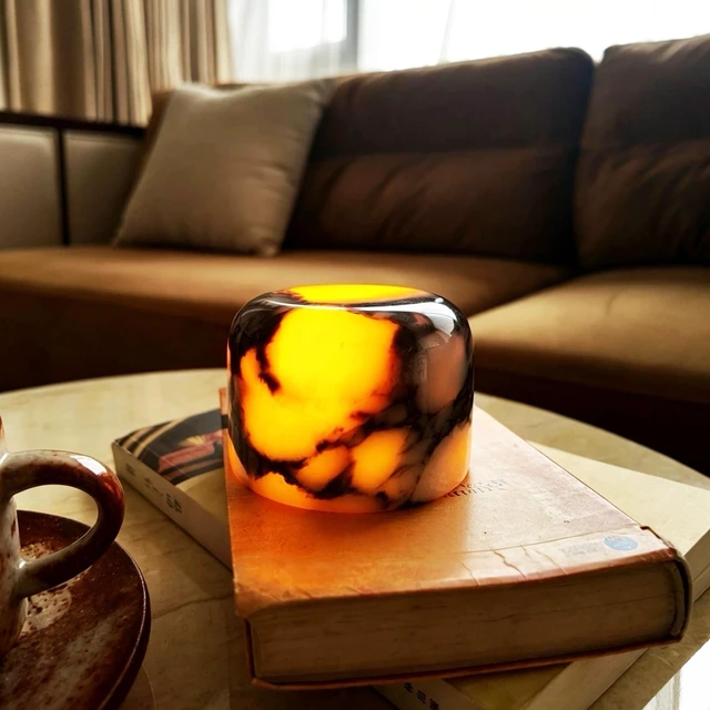 Main image of Marble Tap Lamp, Rechargeable Small Stone Touch Table Light | 2700K soft warm white, cordless calacatta stone night lamp dimmable, 80H, for bedroom nightstand, home decor, housewarming