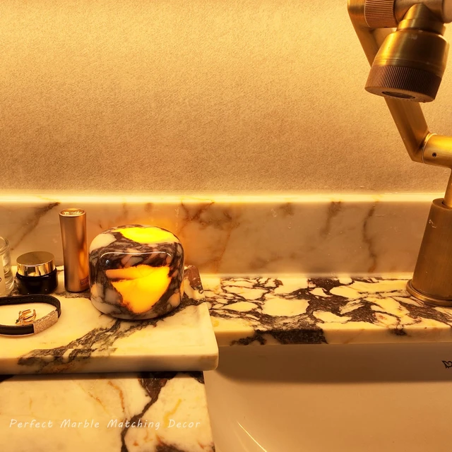 Alt view image 2 of 7 - Marble Tap Lamp, Rechargeable Small Stone Touch Table Light | 2700K soft warm white, cordless calacatta stone night lamp dimmable, 80H, for bedroom nightstand, home decor, housewarming