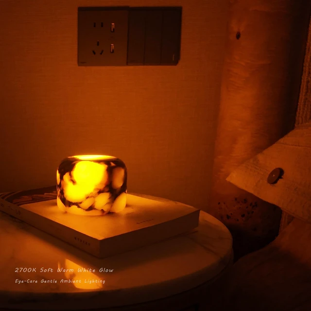 Alt view image 5 of 7 - Marble Tap Lamp, Rechargeable Small Stone Touch Table Light | 2700K soft warm white, cordless calacatta stone night lamp dimmable, 80H, for bedroom nightstand, home decor, housewarming
