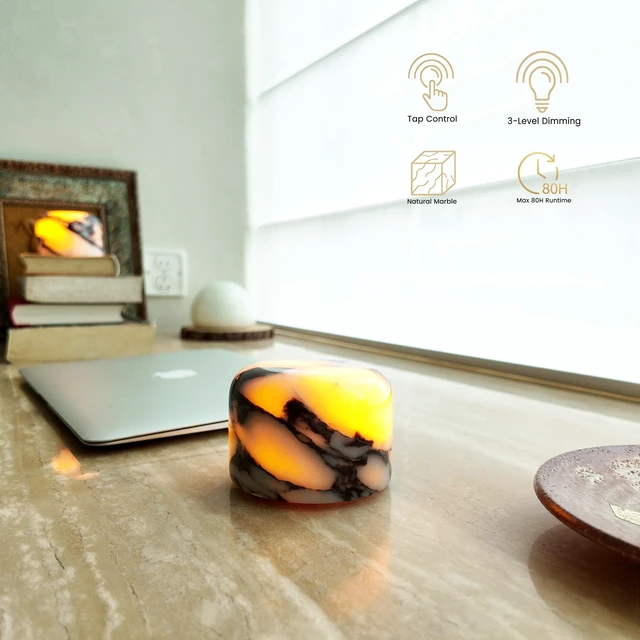 Alt view image 6 of 7 - Marble Tap Lamp, Rechargeable Small Stone Touch Table Light | 2700K soft warm white, cordless calacatta stone night lamp dimmable, 80H, for bedroom nightstand, home decor, housewarming