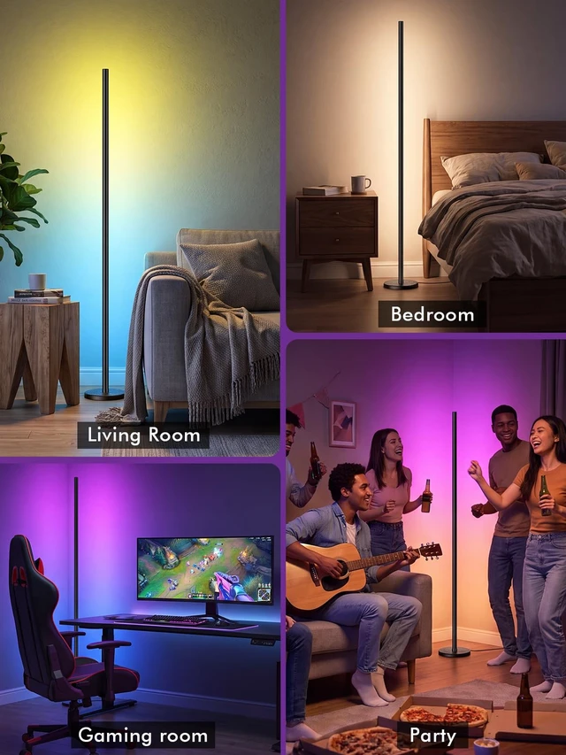 Alt view image 6 of 7 - RGBICW Corner Floor Lamp, Smart LED Floor Lamp for Ambient Lighting with 16 Million Colors, App & Remote Control, 68 Scene Modes, Music Sync, Adjustable Warm White for Bedroom Living Room