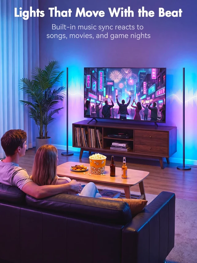 Alt view image 5 of 7 - RGBICW Corner Floor Lamp, Smart LED Floor Lamp for Ambient Lighting with 16 Million Colors, App & Remote Control, 68 Scene Modes, Music Sync, Adjustable Warm White for Bedroom Living Room