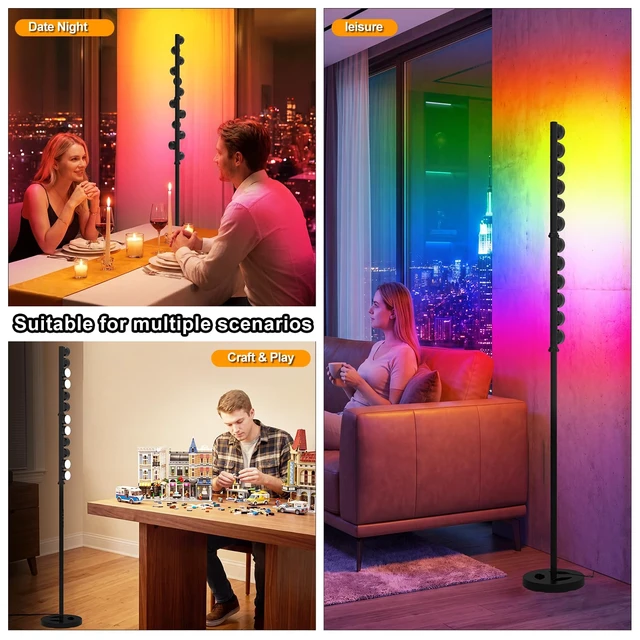 Alt view image 2 of 6 - Led Floor Lamp with 12 Rotatable Lighting Sources, 24W RGB+IC Tall Corner Standing Lamp for Living Room Bedroom, Color Changing Music Sync Ambient Floor Light with APP and Remote Control