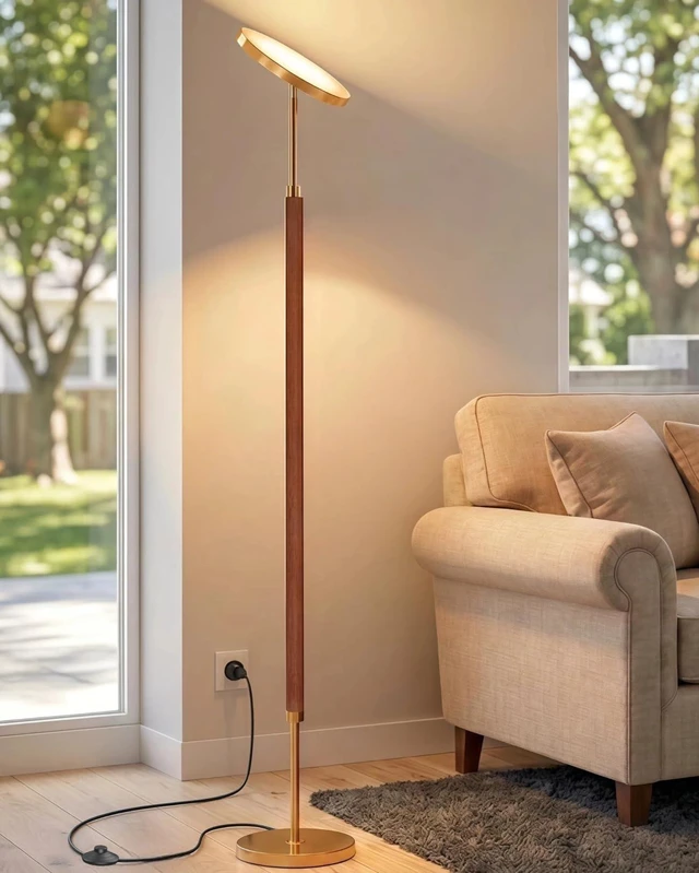 Main image of Wood LED Torchiere Floor Lamp with Remote, 3000LM Dimmable | 69" Tall Uplight, 2700K-6500K Color Temperature, 1-Hour Timer, Eye-Caring Lighting, For Living Room, Bedroom & Office