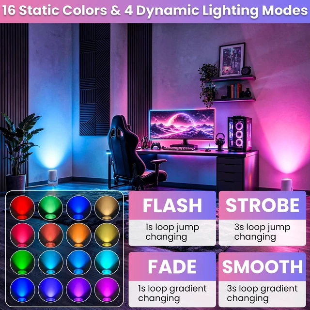 Alt view image 2 of 7 - Uplights Indoor 6W,16 Static Colors,4 Dynamic Modes,5Level Brightness | Spotlight Indoor with 2 Remote Floor Light Color Changing Christmas Decorations uplighting for Plant ,Pictur, Events 2 Pack