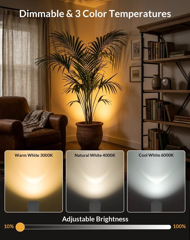 Alt view image 3 of 7 - 2 Pack Uplights Indoor Floor Can Lights, 3CCT with Remote, White | Uplighting Indoor, 3000K-6000K Dimmable, 6.5FT Plug Cord & Foot Switch, SpotLights Indoor for Home Accents, Plants, Artwor