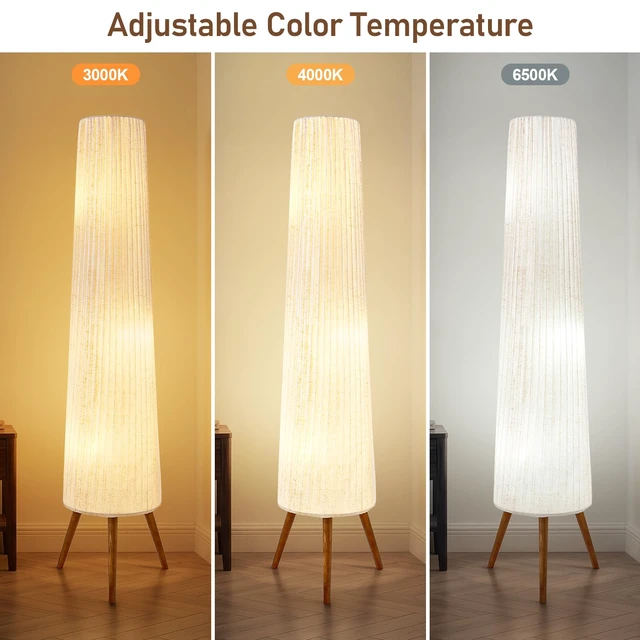 Alt view image 3 of 7 - 60 Inch Oatmeal Wood Floor Lamp, Color Temperature Adjustable | Softlighting Corner Lamp, 3 Bulbs Standing Lamp, Creative Ambient Light for Living Room Bedroom&Office-Bulbs Included