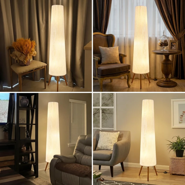 Alt view image 5 of 7 - 60 Inch Oatmeal Wood Floor Lamp, Color Temperature Adjustable | Softlighting Corner Lamp, 3 Bulbs Standing Lamp, Creative Ambient Light for Living Room Bedroom&Office-Bulbs Included