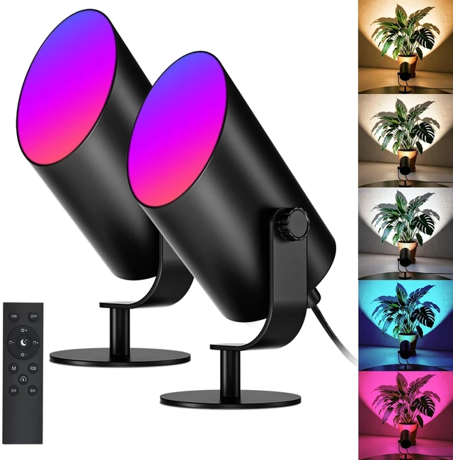 Main image of Uplights Indoor 2 Pack, Floor Can Light with 12 RGB Colors and 5 Color Temperatures, Adjustable Angle, Indoor Uplighting with Remote and Timer, Accent Spotlights for Bedroom Plants Art, Black