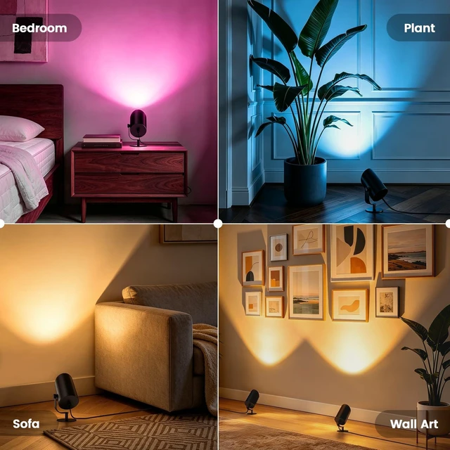 Alt view image 4 of 7 - Uplights Indoor 2 Pack, Floor Can Light with 12 RGB Colors and 5 Color Temperatures, Adjustable Angle, Indoor Uplighting with Remote and Timer, Accent Spotlights for Bedroom Plants Art, Black