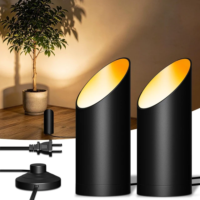 Main image of Uplighting Indoor Floor Can Lights,Spot Lights 7W 3000K GU10 LED Up Lights | 2 Pack Warm Lighting 5.9 FT Plug Cord & Foot Switch,Accent Lighting for Living Room, Dark Corner,Plant and Wall Art,Black