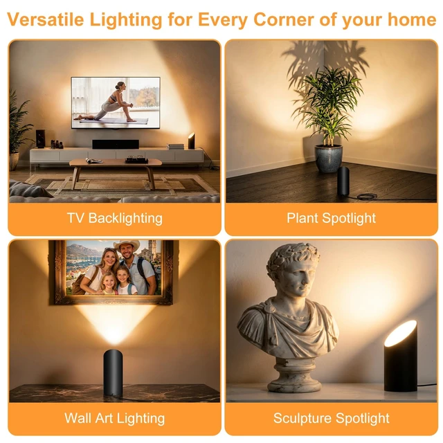 Alt view image 4 of 7 - Uplighting Indoor Floor Can Lights,Spot Lights 7W 3000K GU10 LED Up Lights | 2 Pack Warm Lighting 5.9 FT Plug Cord & Foot Switch,Accent Lighting for Living Room, Dark Corner,Plant and Wall Art,Black